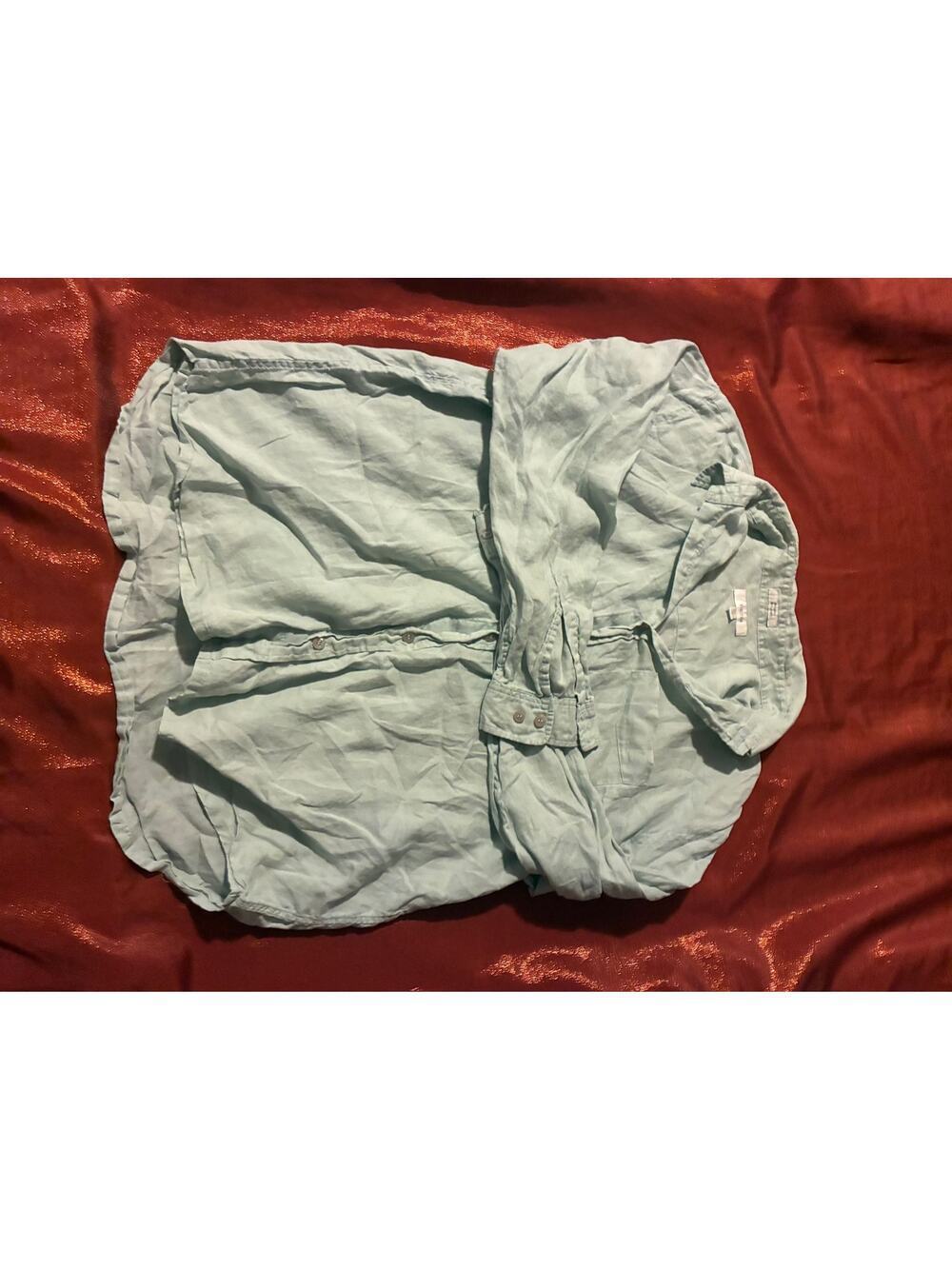 Visitor Shirt Womens XXL Light Green Linen Button Up Long Sleeve Collared Casual